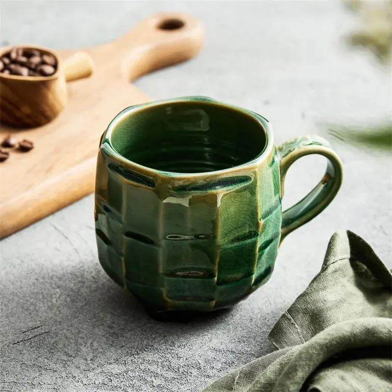 Japanese Retro Ceramic Big Mouth Latte Cup Domestic Milk Cup Coffee Cup Originality Tumbler Latte Cup Ceramic Breakfast Cup Mug