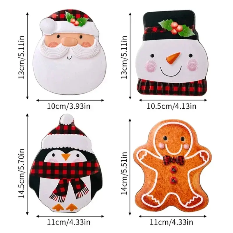 1Pcs Christmas Iron Box Santa Claus Snowman Penguin Gingerbread Man Chocolate Cookies Candy Box Christmas Ornaments Gifts