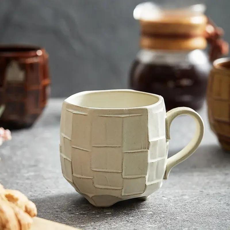 Japanese Retro Ceramic Big Mouth Latte Cup Domestic Milk Cup Coffee Cup Originality Tumbler Latte Cup Ceramic Breakfast Cup Mug