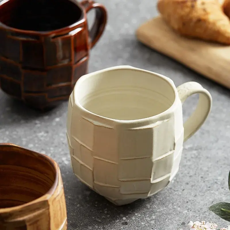 Japanese Retro Ceramic Big Mouth Latte Cup Domestic Milk Cup Coffee Cup Originality Tumbler Latte Cup Ceramic Breakfast Cup Mug
