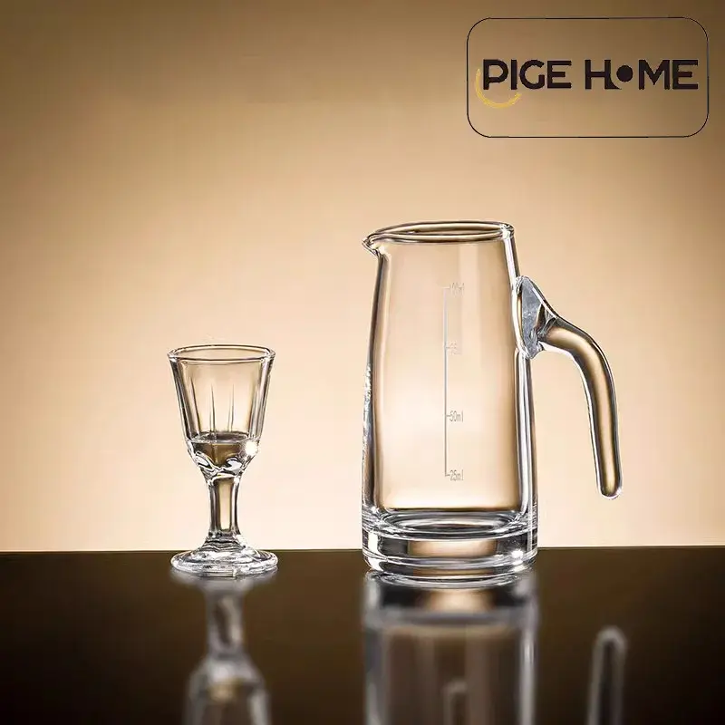 PIGE HOME 100/150ml White Wine Dividing Device Measuring Glass with Scale Glass Transparent/gold Foil Handle Small Wine Glass