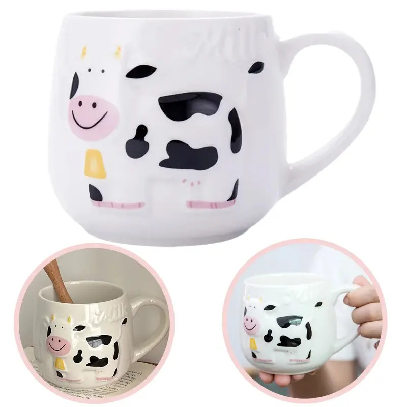 Ceramic Mug Creative Relief Cow Cute Animals Coffee Cups Teacup Juice Milk Tea Bottle 3D Animal Mug Breakfast Cups Kids Gift