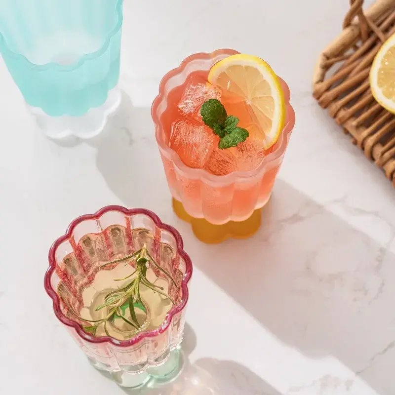 Flower Shaped Glass Cup Colourful Goblet Teacup Ice Cream Dessert Juice Wine Cup Home Bar Cafe Drinkware Gifts Desktop Decor