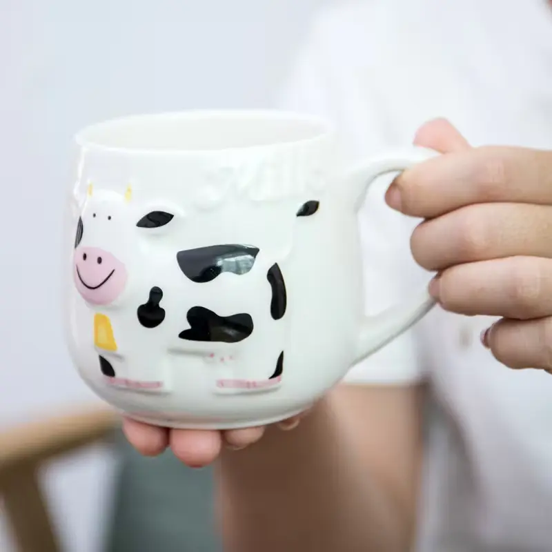 Ceramic Mug Creative Relief Cow Cute Animals Coffee Cups Teacup Juice Milk Tea Bottle 3D Animal Mug Breakfast Cups Kids Gift