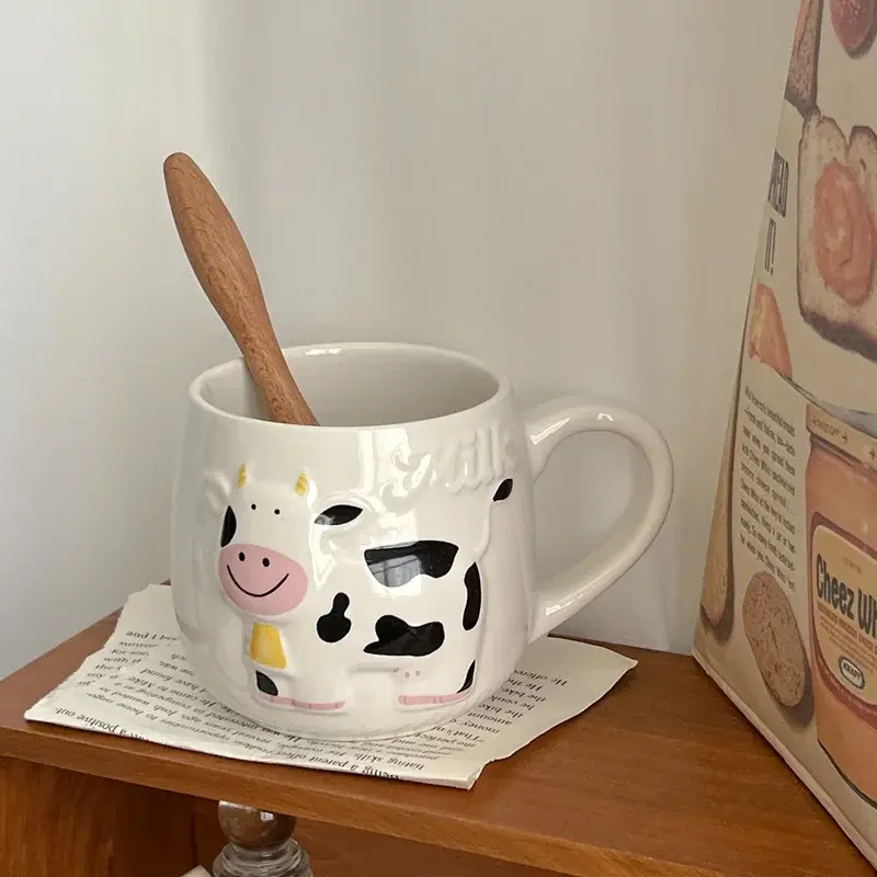 Ceramic Mug Creative Relief Cow Cute Animals Coffee Cups Teacup Juice Milk Tea Bottle 3D Animal Mug Breakfast Cups Kids Gift