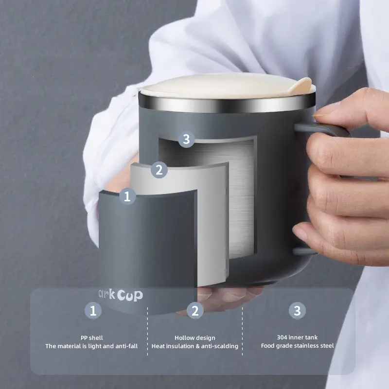 304 Stainless Steel Water Cup Milk Juice Tea Coffee Mug Double Layer Insulation Tropical Handle Cup Office Home Drink Mouth Cup