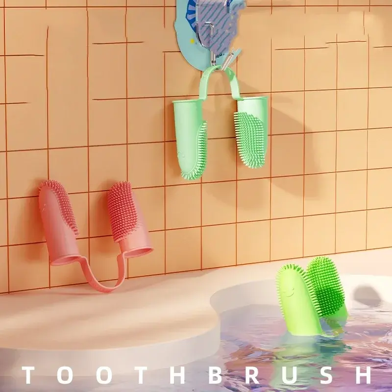 Pet Finger Toothbrush Teeth Cleaning Bad Breath Care Nontoxic Two-finger Tooth Brush Tool Dog Cat Cleaning Supplies Accessories