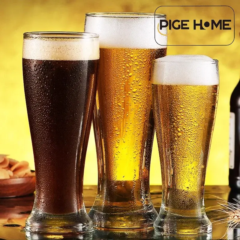 PIGE HOME 470ML High Waist Transparent Beer Glass Streamlined Whiskey Glass Beer Cup for Bar Party Cold Drinking Cup Drinkware