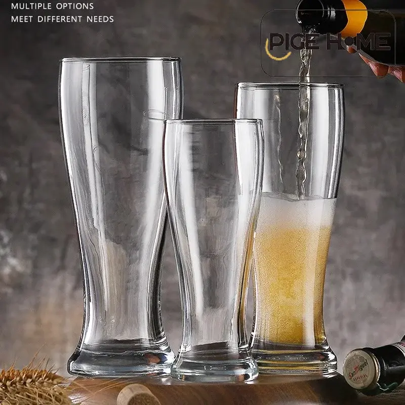 PIGE HOME 470ML High Waist Transparent Beer Glass Streamlined Whiskey Glass Beer Cup for Bar Party Cold Drinking Cup Drinkware