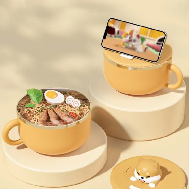 Ramen Bowl Soup Bowls Stainless Steel Lunch Box with Lid Portable Tableware for Home School Dorm Office Dustproof Bento Box