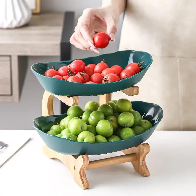 2/3 Layer Table Plates Dinnerware Wooden Kitchen Fruit Bowl with Floors Partitioned Dish Candy Cake Trays Fruit Plate Salad Bowl