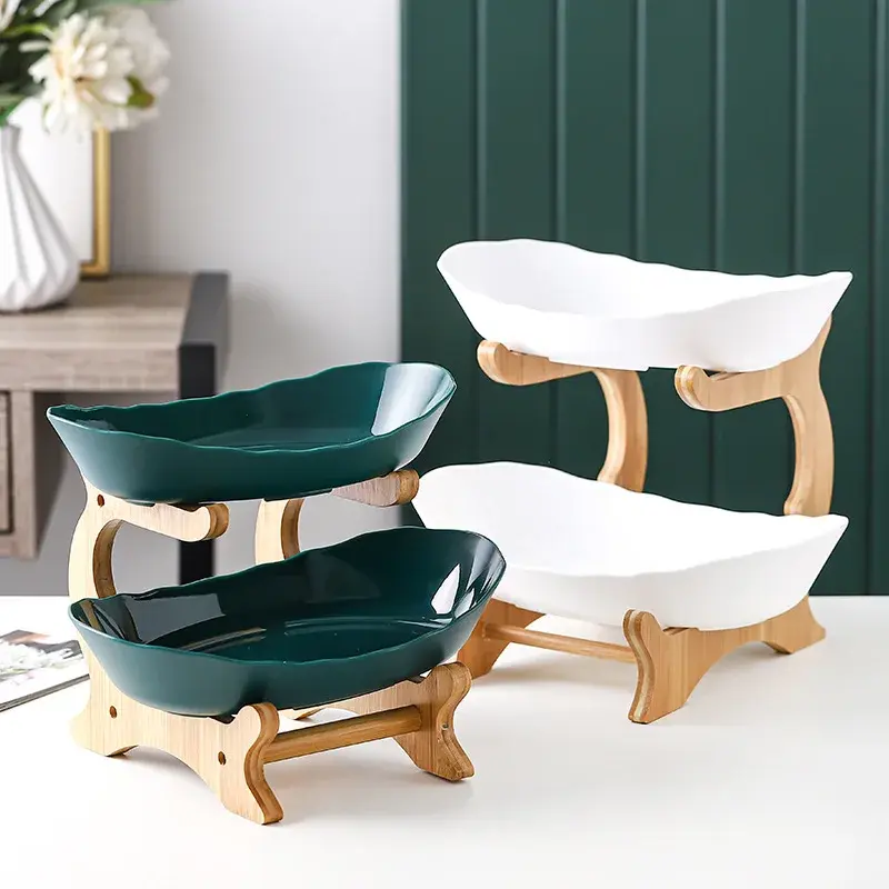 2/3 Layer Table Plates Dinnerware Wooden Kitchen Fruit Bowl with Floors Partitioned Dish Candy Cake Trays Fruit Plate Salad Bowl