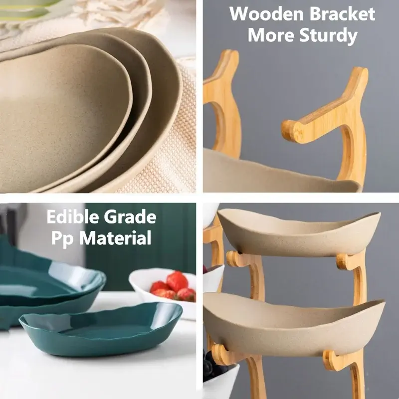 2/3 Layer Table Plates Dinnerware Wooden Kitchen Fruit Bowl with Floors Partitioned Dish Candy Cake Trays Fruit Plate Salad Bowl