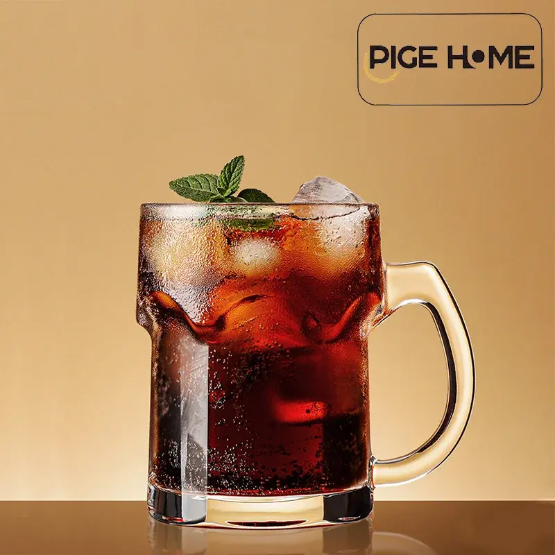 PIGE HOME 500ml Beer Glass with Thickened Anti-scalding Handle Juice Cup for Home Breakfast Milk Brewing Cup Whiskey Glass Beer