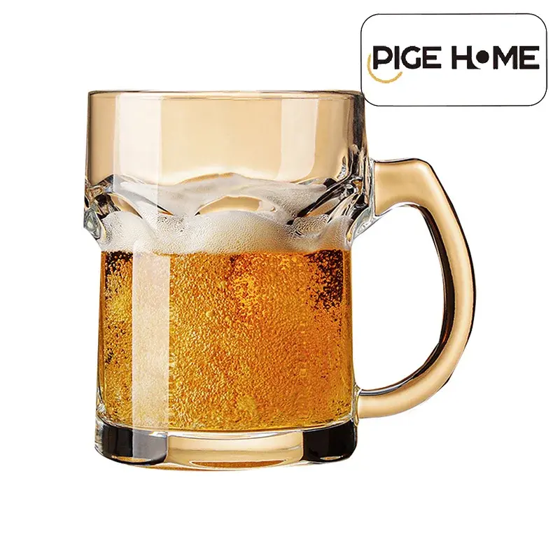 PIGE HOME 500ml Beer Glass with Thickened Anti-scalding Handle Juice Cup for Home Breakfast Milk Brewing Cup Whiskey Glass Beer