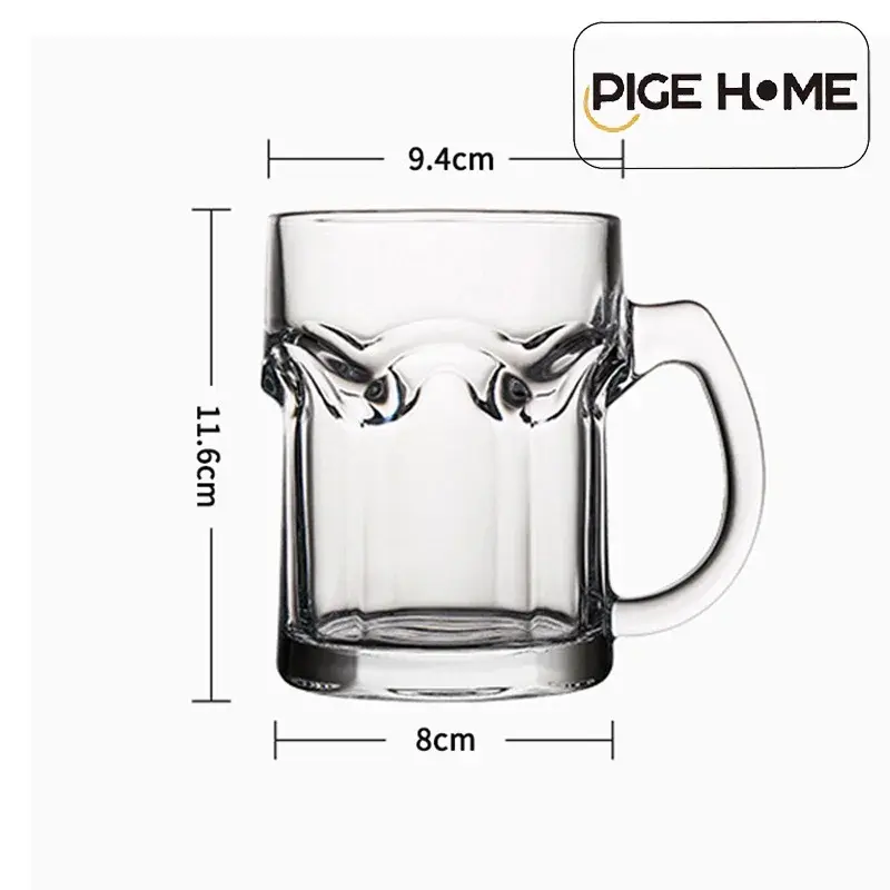 PIGE HOME 500ml Beer Glass with Thickened Anti-scalding Handle Juice Cup for Home Breakfast Milk Brewing Cup Whiskey Glass Beer