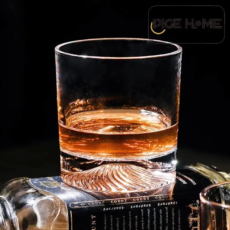 PIGE HOME 290ML Simple Whiskey Glass Threaded Bottom Retro Beer Glass Transparent Glass Cocktail Glass Bar Party Hockey Glass