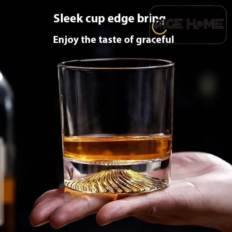 PIGE HOME 290ML Simple Whiskey Glass Threaded Bottom Retro Beer Glass Transparent Glass Cocktail Glass Bar Party Hockey Glass