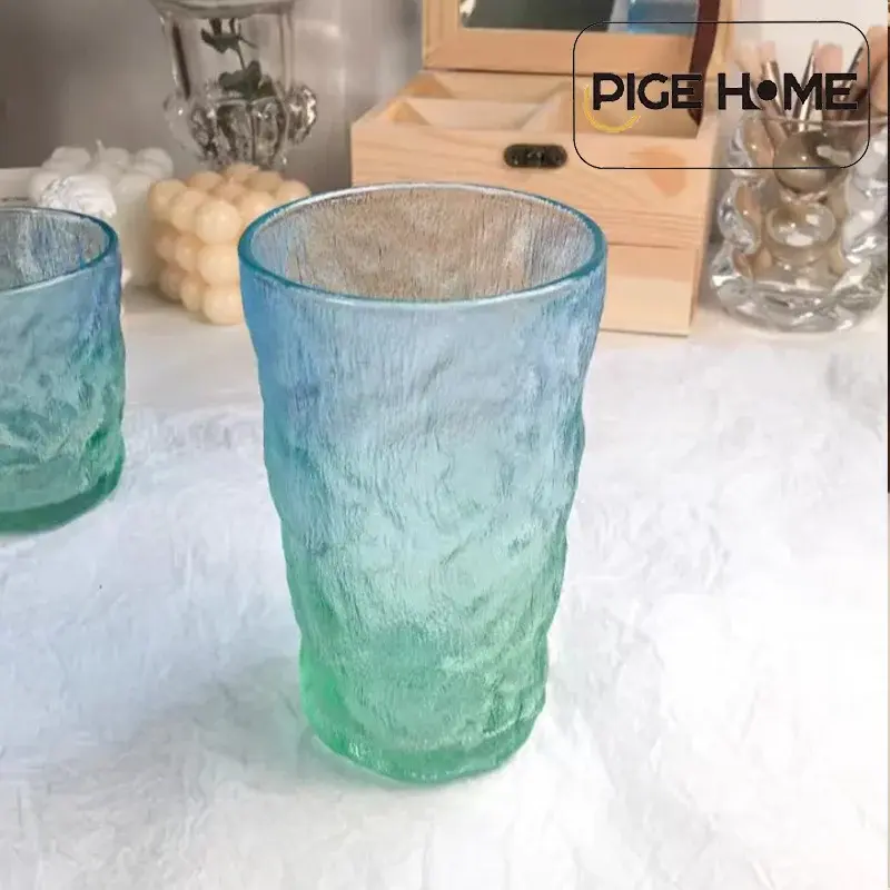 PIGE HOME 310/370ml Glacier Pattern Glass Cup Simple Summer Home Breakfast Milk Brewing Water Cup Juice Tea Cup Cocktail Glass