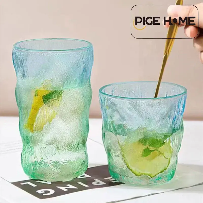 PIGE HOME 310/370ml Glacier Pattern Glass Cup Simple Summer Home Breakfast Milk Brewing Water Cup Juice Tea Cup Cocktail Glass