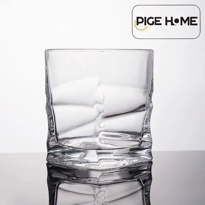 PIGE HOME 1/2/6Pcs Creative Crease Cocktail Glass Wine Cup for Gin Voldka Brandy European Style Whiskey Glass Set Bar Drinkware
