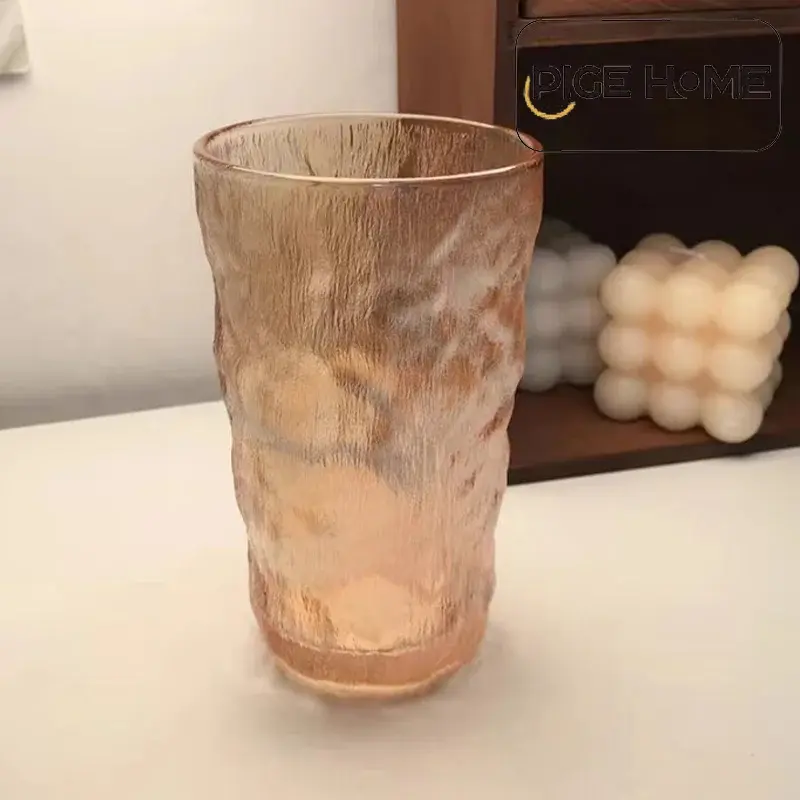 PIGE HOME 310/370ml Glacier Pattern Glass Cup Simple Summer Home Breakfast Milk Brewing Water Cup Juice Tea Cup Cocktail Glass