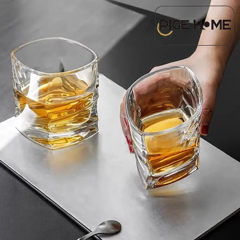PIGE HOME 1/2/6Pcs Creative Crease Cocktail Glass Wine Cup for Gin Voldka Brandy European Style Whiskey Glass Set Bar Drinkware