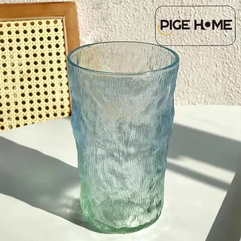 PIGE HOME 310/370ml Glacier Pattern Glass Cup Simple Summer Home Breakfast Milk Brewing Water Cup Juice Tea Cup Cocktail Glass