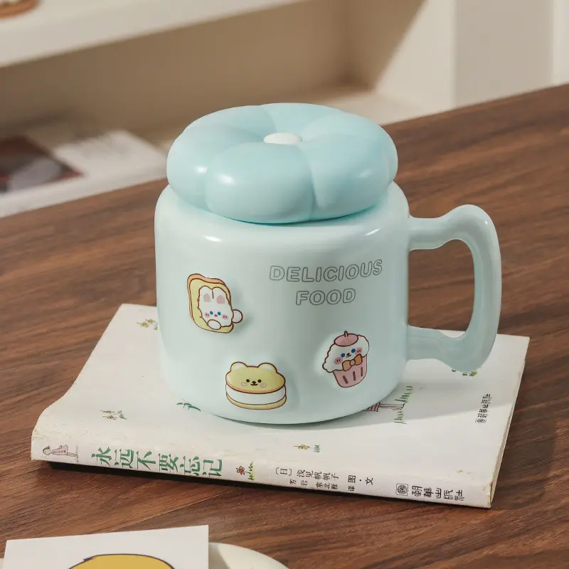 Cartoon Ceramic Mug Large Capacity Breakfast Coffee Cup with Lid Office Teacup Couple Cups Home Office Dormitory Water Mugs Gift