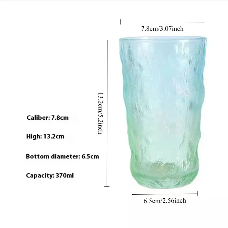 PIGE HOME 310/370ml Glacier Pattern Glass Cup Simple Summer Home Breakfast Milk Brewing Water Cup Juice Tea Cup Cocktail Glass