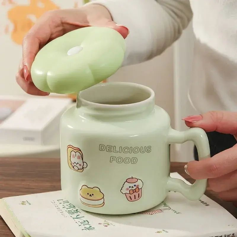 Cartoon Ceramic Mug Large Capacity Breakfast Coffee Cup with Lid Office Teacup Couple Cups Home Office Dormitory Water Mugs Gift