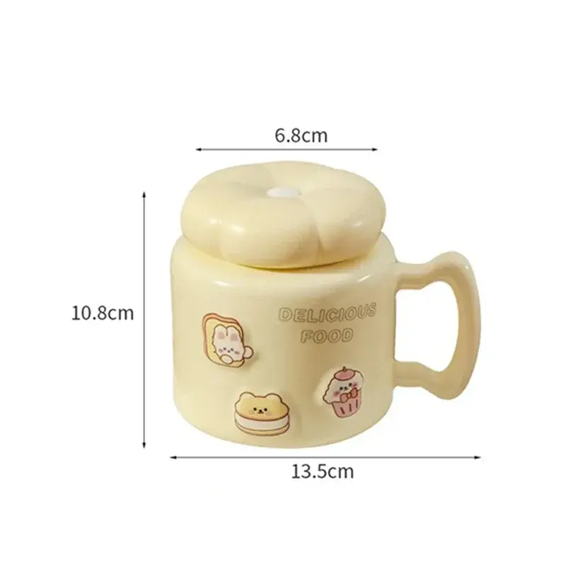 Cartoon Ceramic Mug Large Capacity Breakfast Coffee Cup with Lid Office Teacup Couple Cups Home Office Dormitory Water Mugs Gift