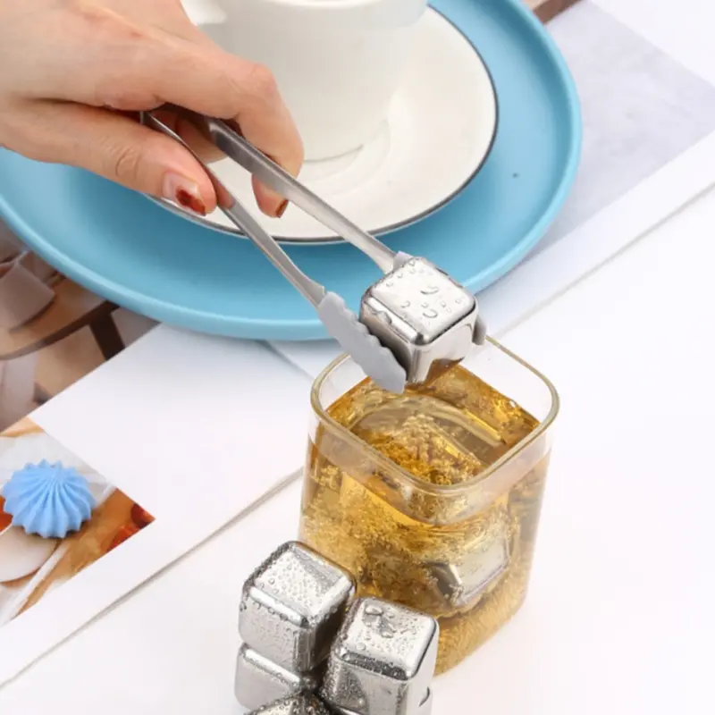 4/6/8 Pcs Stainless Steel Ice Stone Reusable Quick-freezing Chilling Stones Beverages Beer Whiskey Cooling Rock Party Bar Tool