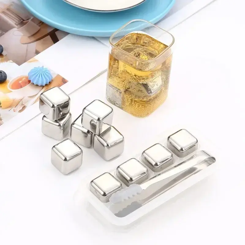 4/6/8 Pcs Stainless Steel Ice Stone Reusable Quick-freezing Chilling Stones Beverages Beer Whiskey Cooling Rock Party Bar Tool