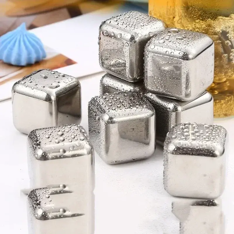 4/6/8 Pcs Stainless Steel Ice Stone Reusable Quick-freezing Chilling Stones Beverages Beer Whiskey Cooling Rock Party Bar Tool