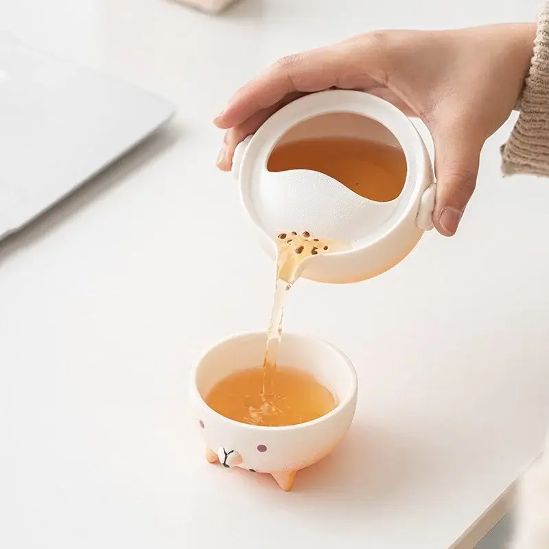 1Set 160ML Cute Travel Tea Set Quick Cup Camping Outdoor Portable Storage Bag Kung Fu Tea Set Teapot Teacup