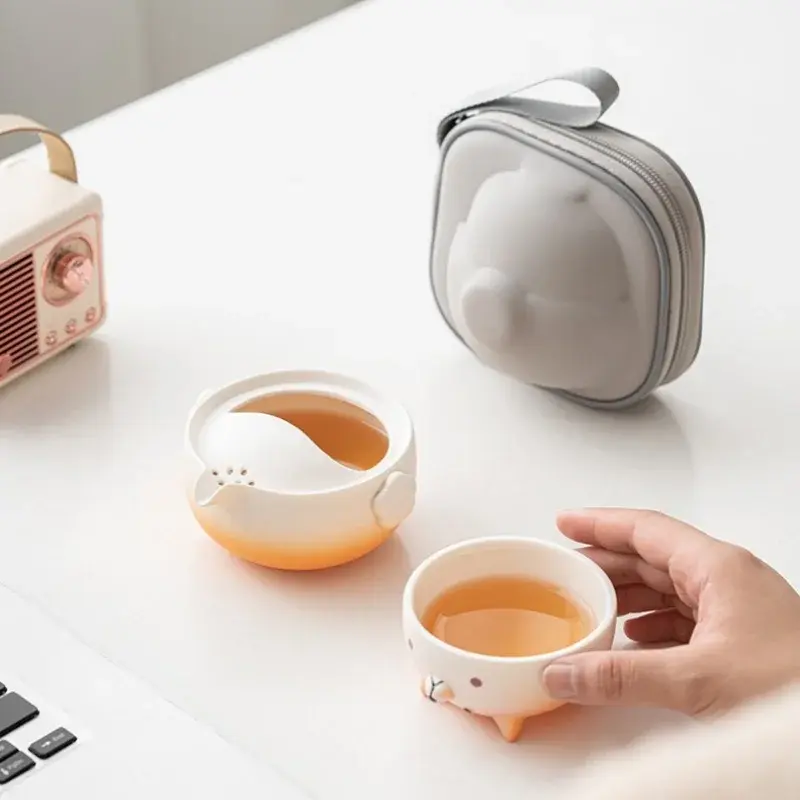 1Set 160ML Cute Travel Tea Set Quick Cup Camping Outdoor Portable Storage Bag Kung Fu Tea Set Teapot Teacup