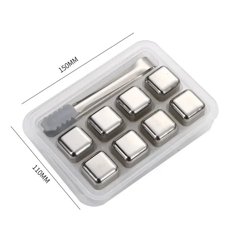4/6/8 Pcs Stainless Steel Ice Stone Reusable Quick-freezing Chilling Stones Beverages Beer Whiskey Cooling Rock Party Bar Tool