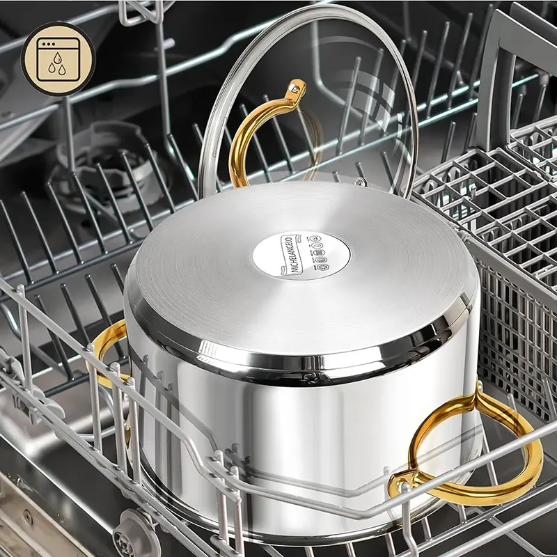 MICHELANGELO 6/8/10QT Stainless Steel Stock Pot with Lid Cooking Pot with Riveted Handle Induction Compatible Soup Pot Oven Safe