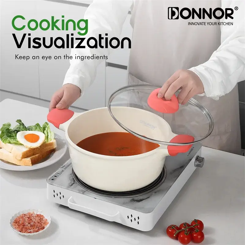 DONNOR Non Stick Pan Set Ceramic Frying Pan 2/4/13pcs Uncoated Lectromagnetic Stove Universal Soup Pot Removable Kitchen Tools
