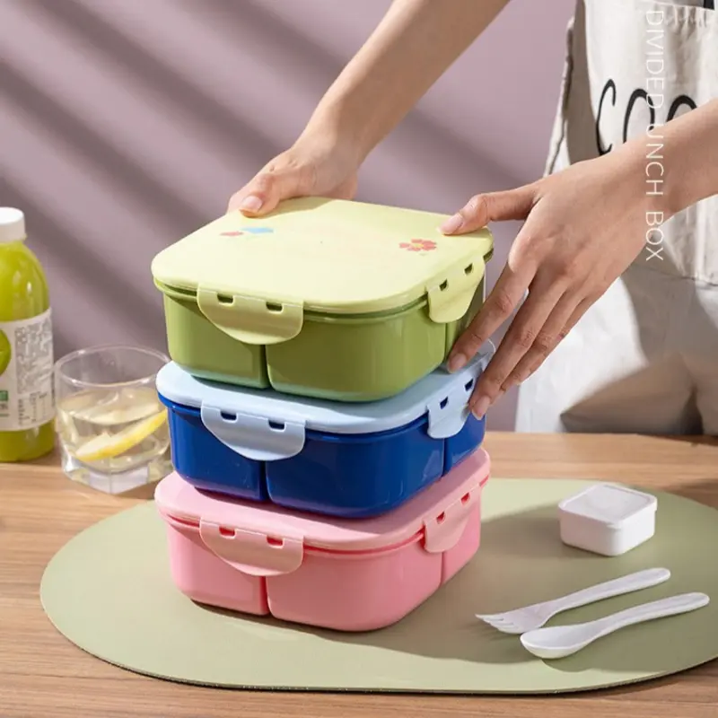 Square Lunch Box Portable Students Lunchbox Fruit Food Containers Picnic Travel Camping Outdoor Bento Box Dinnerware Child Gift