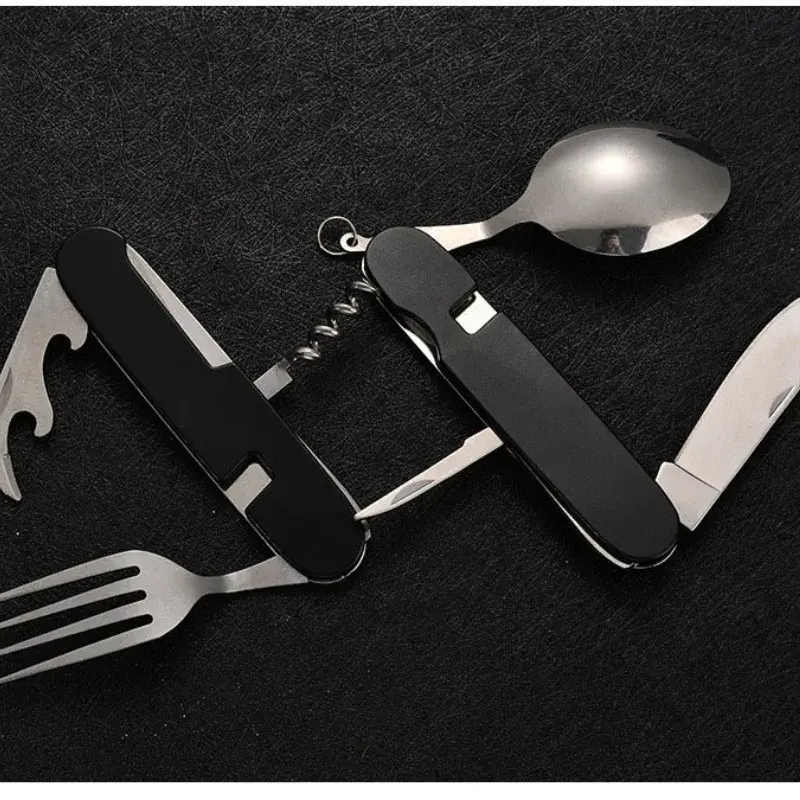 4 in 1 Folding Tableware Detachable Camping Utensils Stainless Steel Knife Fork Spoon Opener Portable Outdoor Travel Cutlery