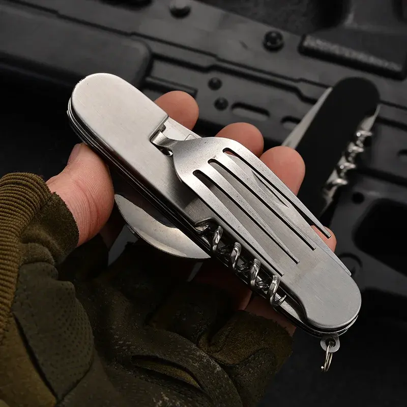 4 in 1 Folding Tableware Detachable Camping Utensils Stainless Steel Knife Fork Spoon Opener Portable Outdoor Travel Cutlery
