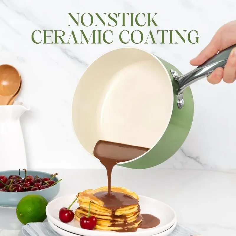 MICHELANGELO Non Stick Stew Pot with Lid Stainless Steel Handle Ceramic Coating Milk Pot for Cooking Scratch-Resistant Oven Safe