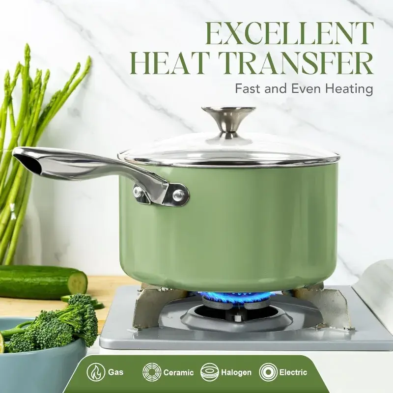 MICHELANGELO Non Stick Stew Pot with Lid Stainless Steel Handle Ceramic Coating Milk Pot for Cooking Scratch-Resistant Oven Safe