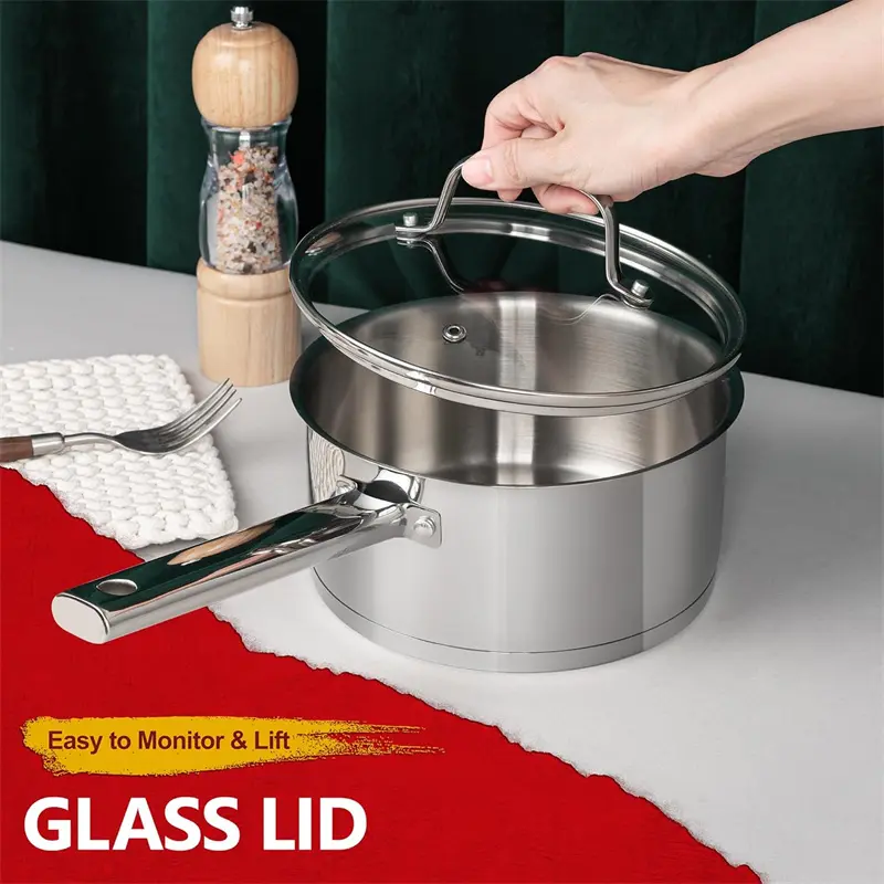 MICHELANGELO 1/2/3 Quart Stew Pot Set Stainless Steel Soup Pot with Lid 3-layer Composite Base Sauce Pot Induction Compatible