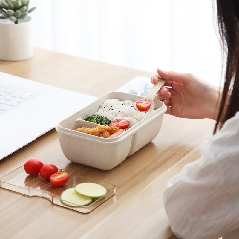 850/1100ML wheat straw lunch box bento box Microwave oven Students with lid canteen simple lunch box rectangular portable