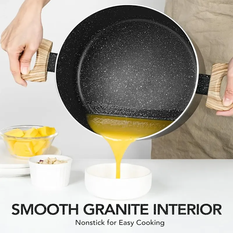 5 Quarts Non-stick Soup Pot with Lid Kitchen Cooking Pot Aluminum Non-stick Soup Pot with Wood Grain Handle Kitchen Supplies