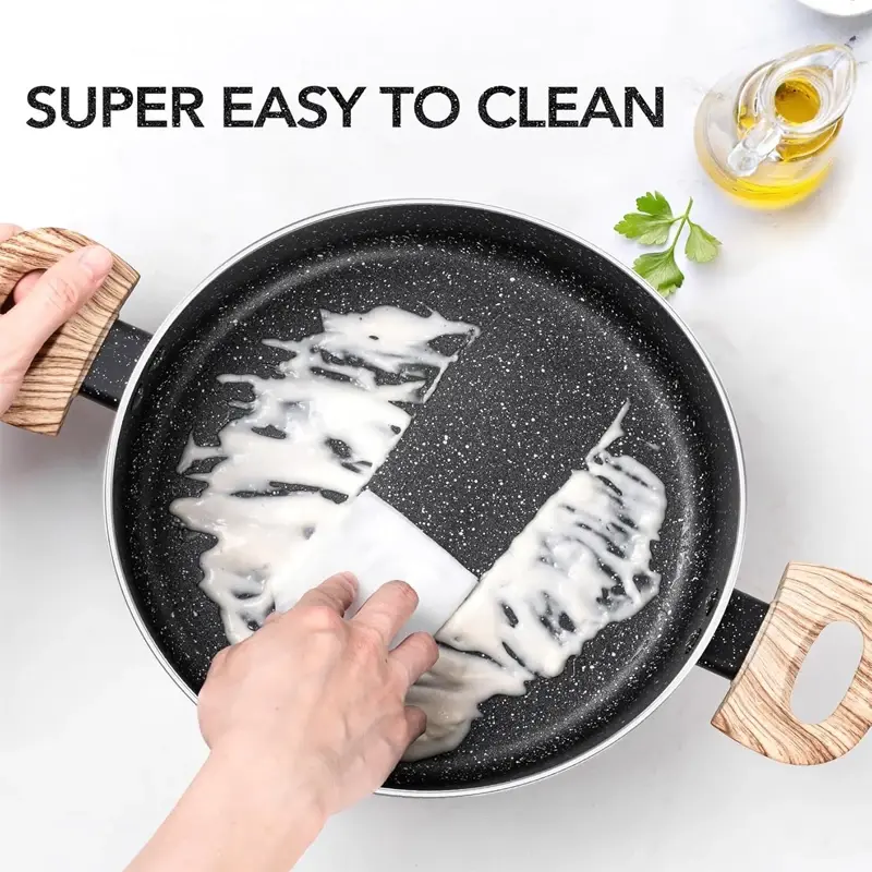 5 Quarts Non-stick Soup Pot with Lid Kitchen Cooking Pot Aluminum Non-stick Soup Pot with Wood Grain Handle Kitchen Supplies