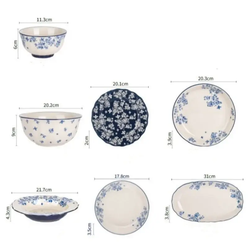 Chinese Style Ceramic Bowls Plates Retro Tableware Ramen Bowl Steak Dish Dessert Salad Plate Party Household Dinnerware Decor